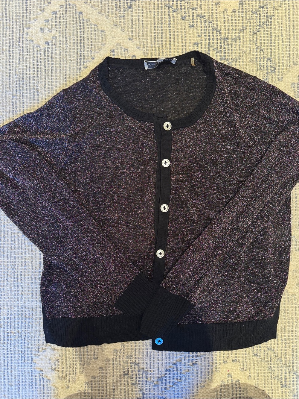 White + Warren rainbow Sparkle Crewneck Button-Front Cardigan - L